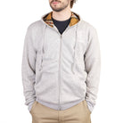 Adults Scotland Lion Zip Top With Tartan Hood Heather Grey/Thomson Camel Tartan - Heritage Of Scotland - HEATHER GREY/THOMSON CAMEL