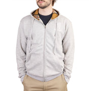 Adults Scotland Lion Zip Top With Tartan Hood Heather Grey/Thomson Camel Tartan - Heritage Of Scotland - HEATHER GREY/THOMSON CAMEL