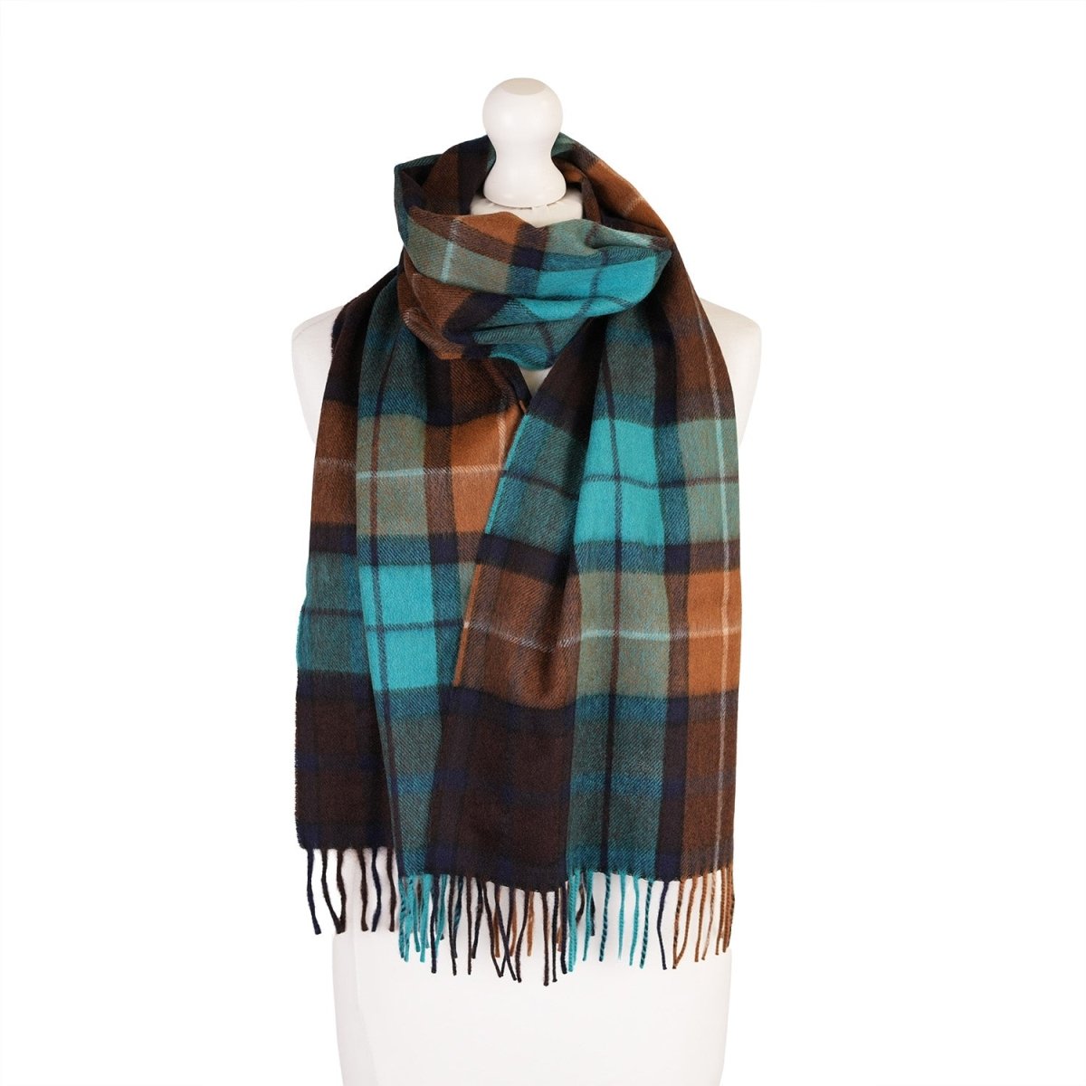 Alex Begg 100% Cashmere Woven Scarf Tartan and Checks - Made in Scotland - BUCHANAN TEAL - Heritage Of Scotland -