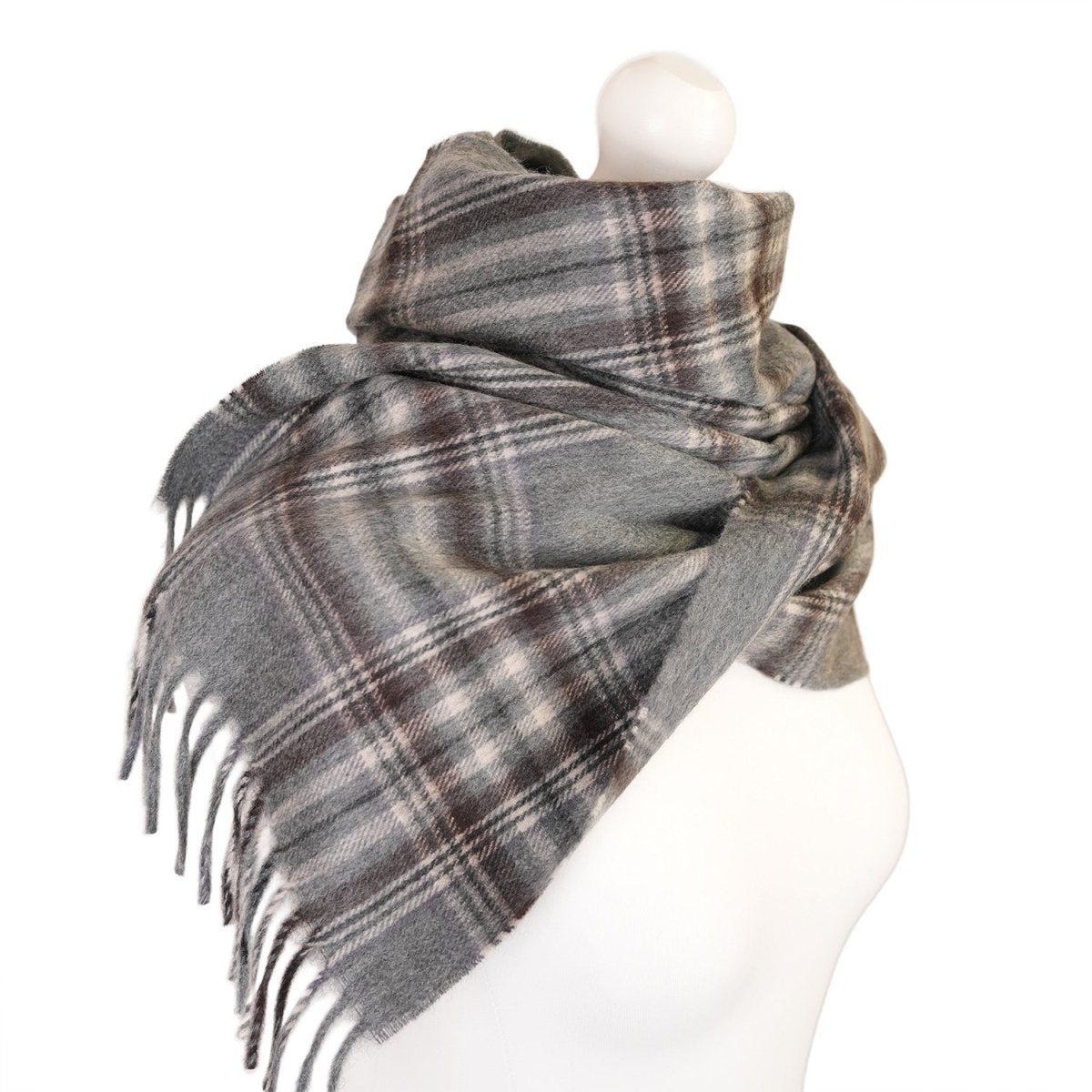 Alex Begg 100% Cashmere Woven Scarf Tartan and Checks - Made in Scotland - GREY LILAC - Heritage Of Scotland -