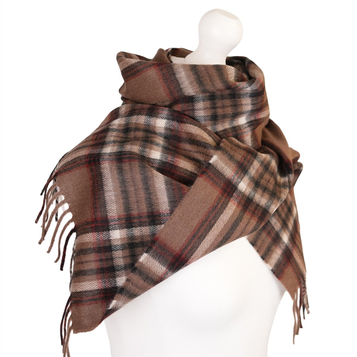Alex Begg 100% Cashmere Woven Scarf Tartan and Checks - Made in Scotland - MINK OYSTER - Heritage Of Scotland -