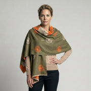 Allium Super Soft Printed Stole – Olive Green & Orange Floral Scarf - Heritage Of Scotland - OLIVE