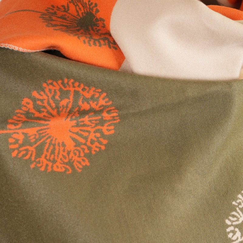 Allium Super Soft Printed Stole – Olive Green & Orange Floral Scarf - Heritage Of Scotland - OLIVE