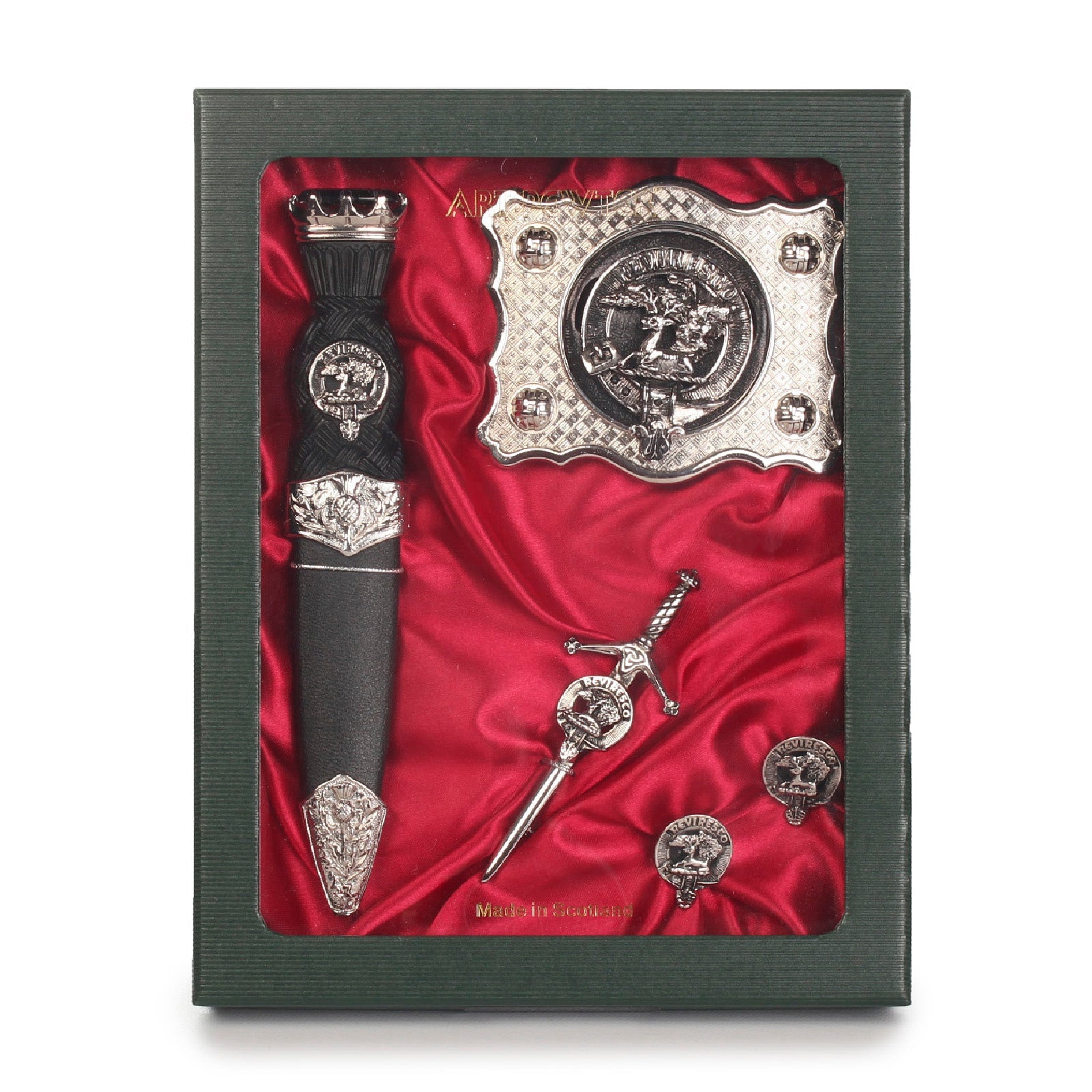 Anderson Clan Badge, Kilt Pin, Lapel Pin, Cufflinks, Keyring/Key Fob & Gift Set — Fine Pewter by Art Pewter — Made in Scotland (Shiny Finish) - Heritage Of Scotland - Gift Set