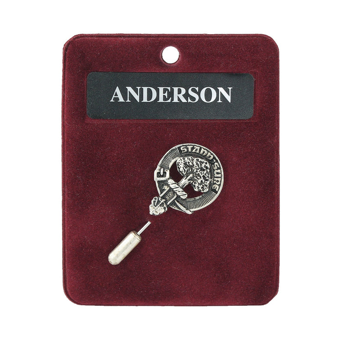 Anderson Clan Badge, Kilt Pin, Lapel Pin, Cufflinks, Keyring/Key Fob & Gift Set — Fine Pewter by Art Pewter — Made in Scotland (Shiny Finish) - Heritage Of Scotland - Lapel Pin
