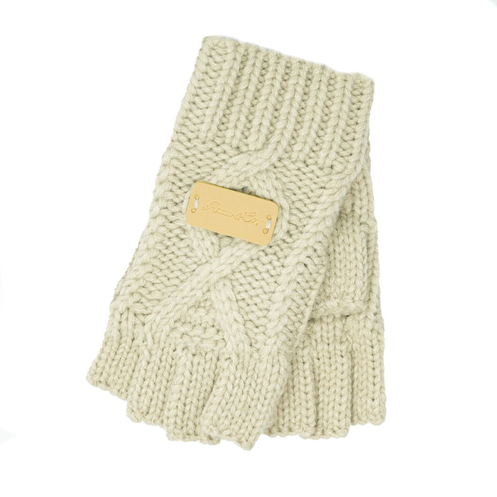 Aran Ladies Knitted Fingerless Gloves - Heritage Of Scotland - Khaki