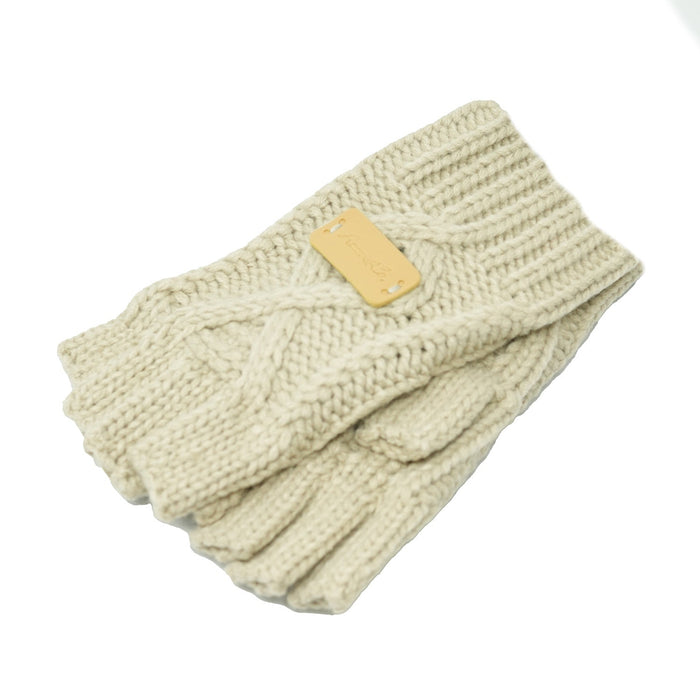 Aran Ladies Knitted Fingerless Gloves - Heritage Of Scotland - Khaki