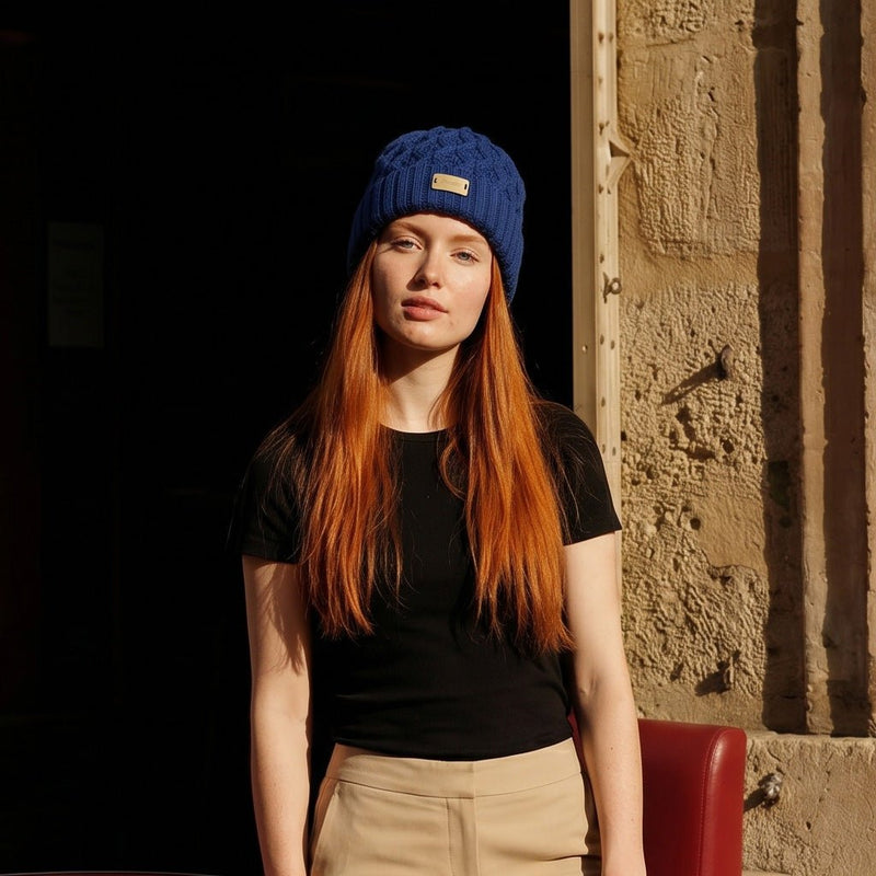 Aran Ladies Knitted Hat - Navy - Heritage Of Scotland - 
