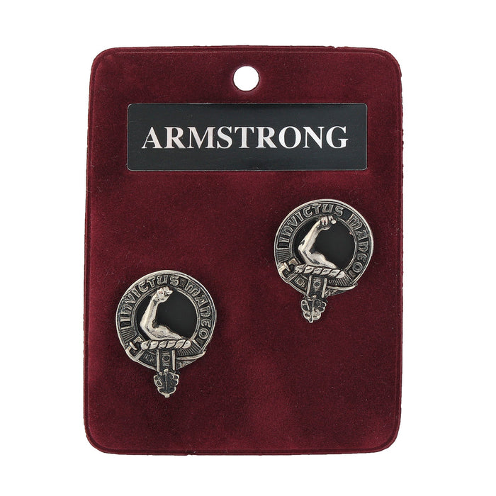 Armstrong Clan Badge, Kilt Pin, Lapel Pin, Cufflinks, Keyring/Key Fob & Gift Set — Fine Pewter by Art Pewter — Made in Scotland (Shiny Finish) - Heritage Of Scotland - Cufflinks