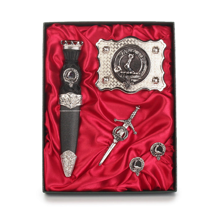 Armstrong Clan Badge, Kilt Pin, Lapel Pin, Cufflinks, Keyring/Key Fob & Gift Set — Fine Pewter by Art Pewter — Made in Scotland (Shiny Finish) - Heritage Of Scotland - Gift Set