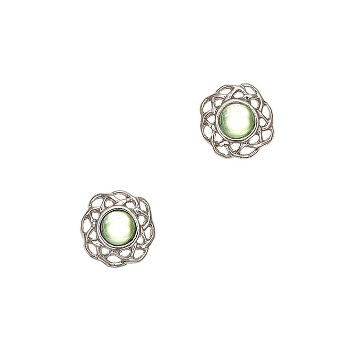 Art Pewter Celtic Birthstone Earrings - Silver Plated Pewter - Made in Scotland - Heritage Of Scotland - August (Peridot)