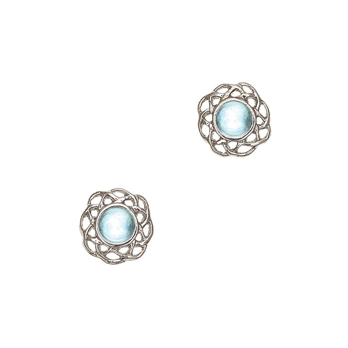 Art Pewter Celtic Birthstone Earrings - Silver Plated Pewter - Made in Scotland - Heritage Of Scotland - March (Aquamarine)