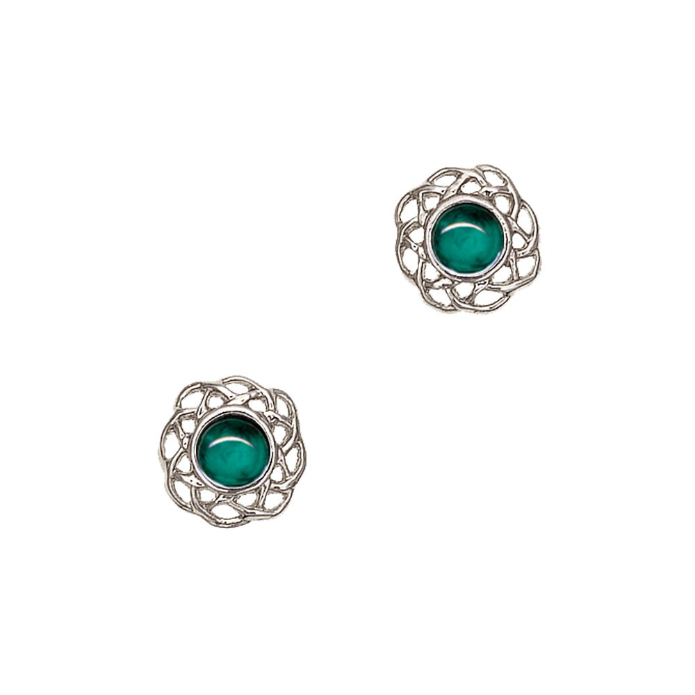 Art Pewter Celtic Birthstone Earrings - Silver Plated Pewter - Made in Scotland - Heritage Of Scotland - May (Emerald)