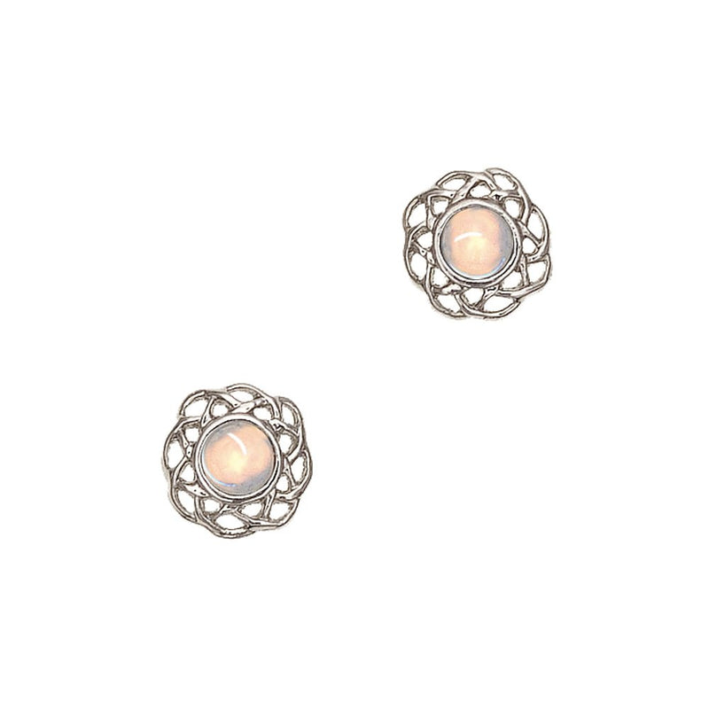 Art Pewter Celtic Birthstone Earrings - Silver Plated Pewter - Made in Scotland - Heritage Of Scotland - October (Opal)