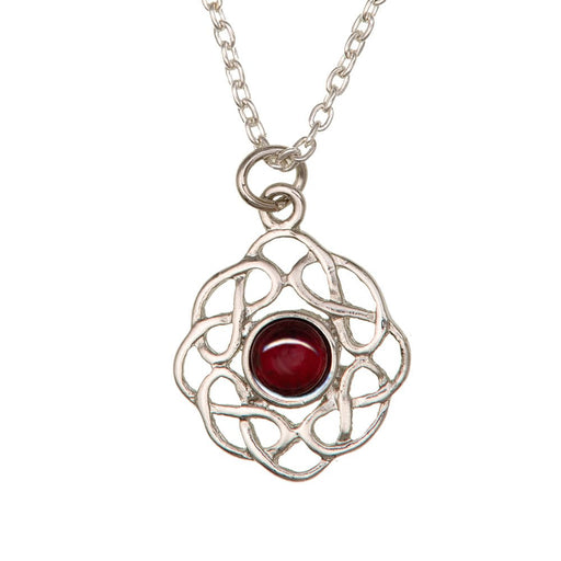 Art Pewter Celtic Birthstone Pendant – Silver - Plated Pewter, Made in Scotland - Heritage Of Scotland - January (Garnet)