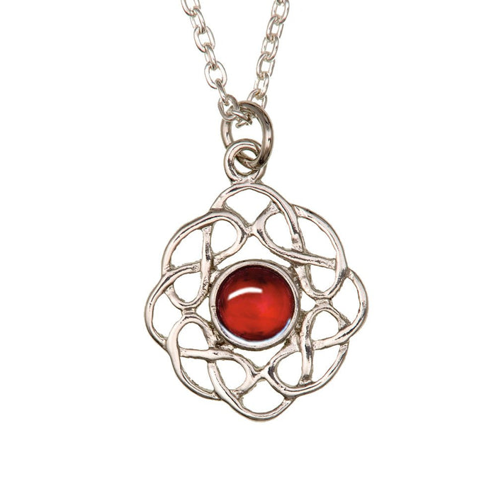 Art Pewter Celtic Birthstone Pendant – Silver - Plated Pewter, Made in Scotland - Heritage Of Scotland - July (Ruby)