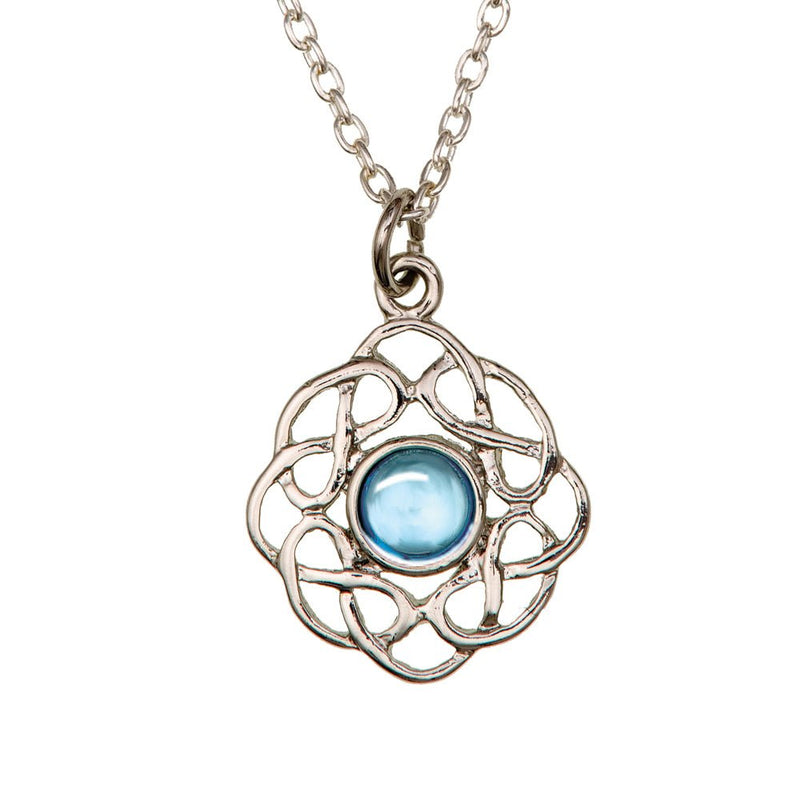 Art Pewter Celtic Birthstone Pendant – Silver - Plated Pewter, Made in Scotland - Heritage Of Scotland - March (Aquamarine)