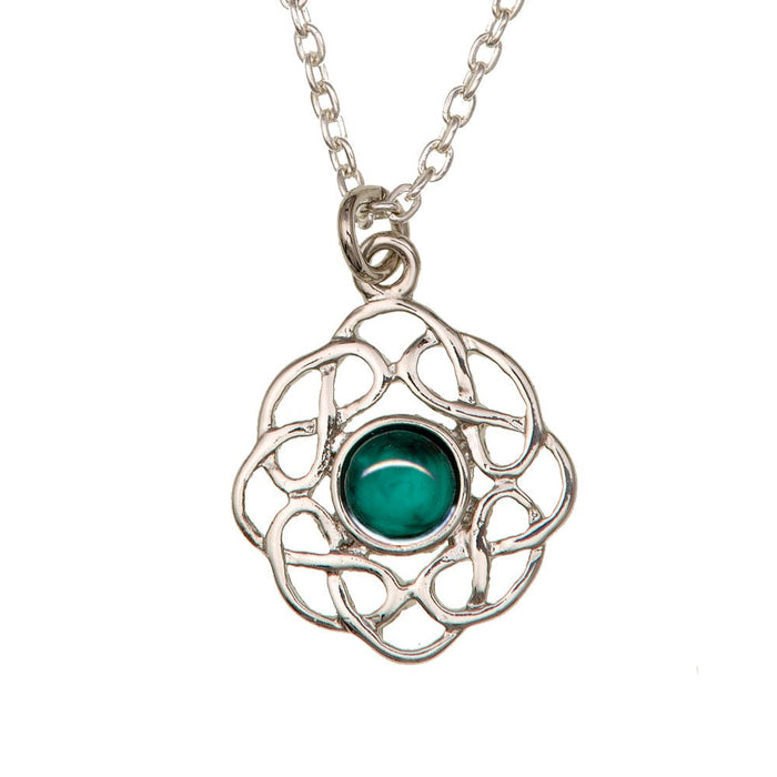 Art Pewter Celtic Birthstone Pendant – Silver - Plated Pewter, Made in Scotland - Heritage Of Scotland - May (Emerald)