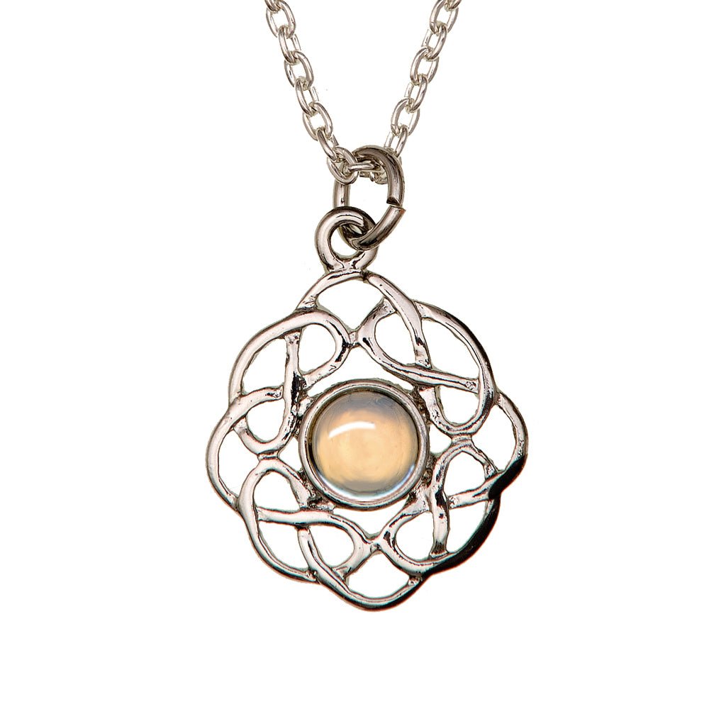 Art Pewter Celtic Birthstone Pendant – Silver - Plated Pewter, Made in Scotland - Heritage Of Scotland - October (Opal)