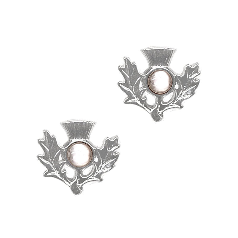 Art Pewter Scottish Thistle Birthstone Earrings - Silver - Plated Pewter - Made in Scotland - Heritage Of Scotland - April (Crystal)