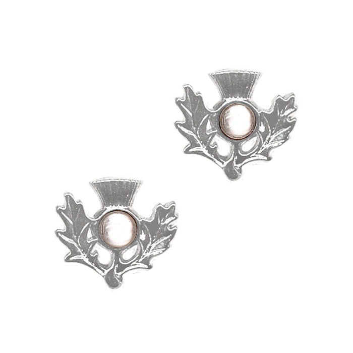Art Pewter Scottish Thistle Birthstone Earrings - Silver - Plated Pewter - Made in Scotland - Heritage Of Scotland - April (Crystal)