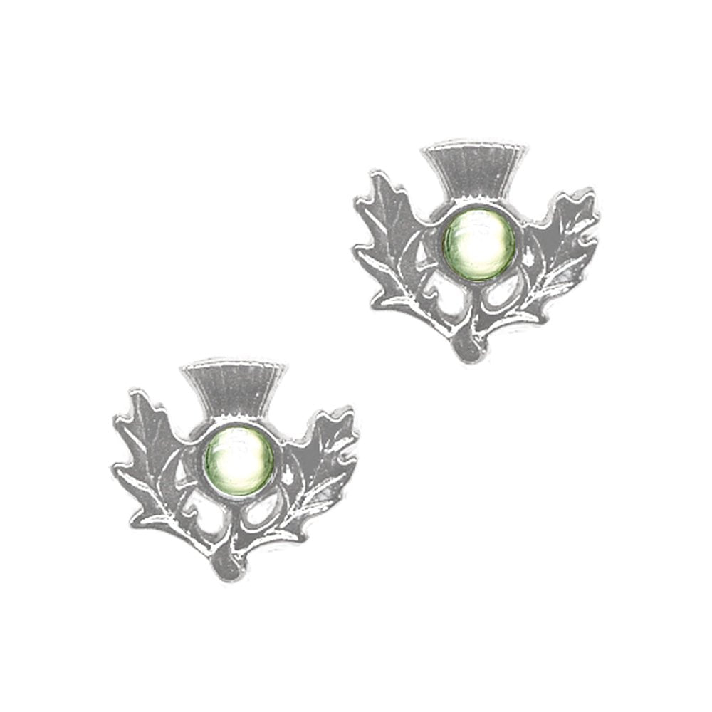 Art Pewter Scottish Thistle Birthstone Earrings - Silver - Plated Pewter - Made in Scotland - Heritage Of Scotland - August (Peridot)
