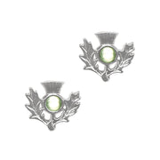 Art Pewter Scottish Thistle Birthstone Earrings - Silver - Plated Pewter - Made in Scotland - Heritage Of Scotland - August (Peridot)