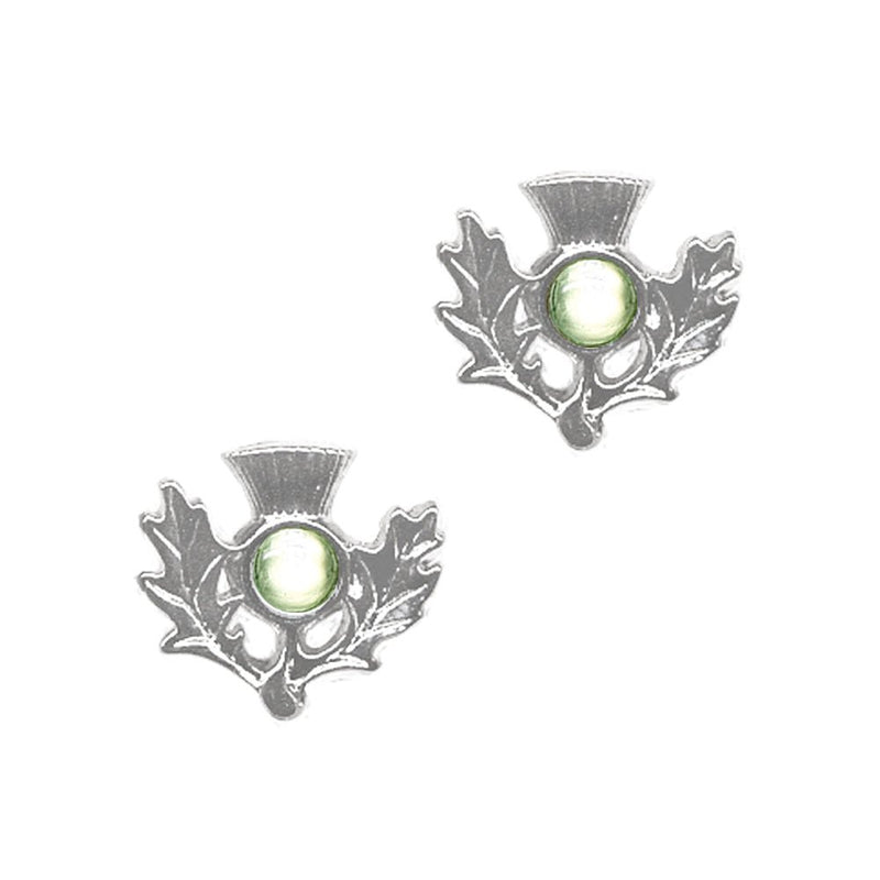 Art Pewter Scottish Thistle Birthstone Earrings - Silver - Plated Pewter - Made in Scotland - Heritage Of Scotland - August (Peridot)
