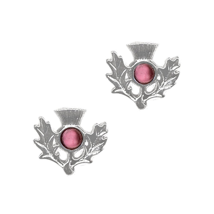 Art Pewter Scottish Thistle Birthstone Earrings - Silver - Plated Pewter - Made in Scotland - Heritage Of Scotland - February (Amethyst)