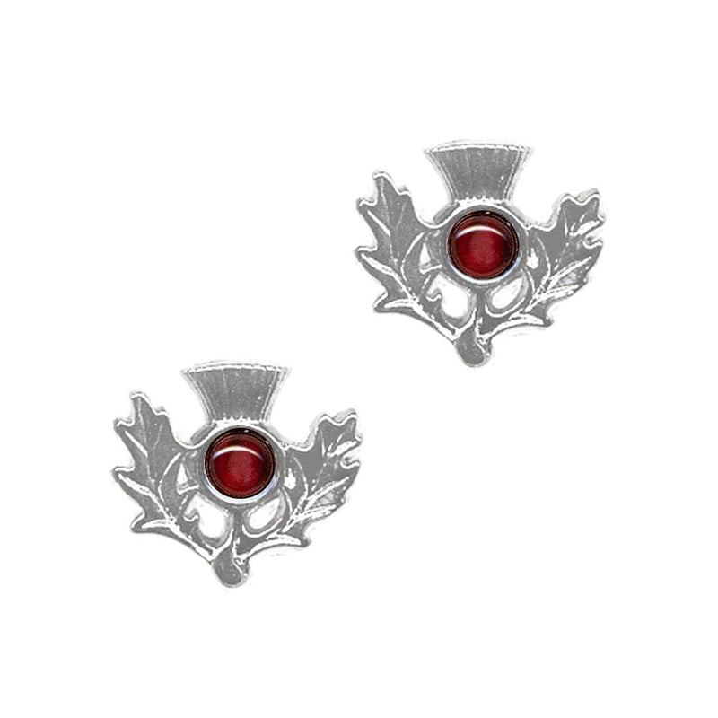 Art Pewter Scottish Thistle Birthstone Earrings - Silver - Plated Pewter - Made in Scotland - Heritage Of Scotland - January (Garnet)