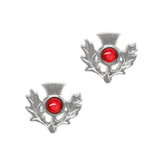 Art Pewter Scottish Thistle Birthstone Earrings - Silver - Plated Pewter - Made in Scotland - Heritage Of Scotland - July (Ruby)