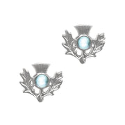 Art Pewter Scottish Thistle Birthstone Earrings - Silver - Plated Pewter - Made in Scotland - Heritage Of Scotland - March (Aquamarine)