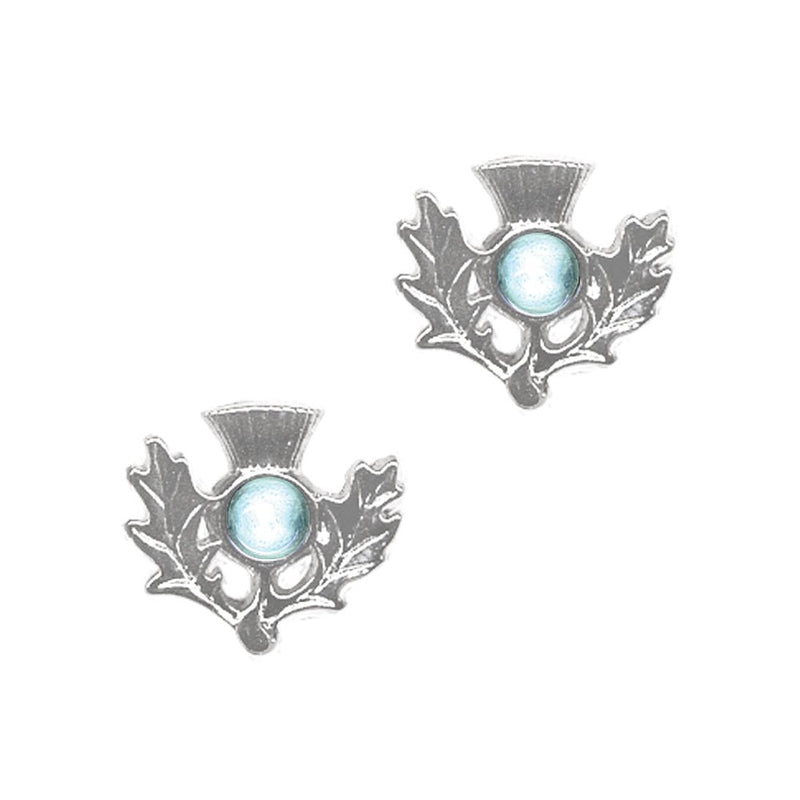 Art Pewter Scottish Thistle Birthstone Earrings - Silver - Plated Pewter - Made in Scotland - Heritage Of Scotland - March (Aquamarine)