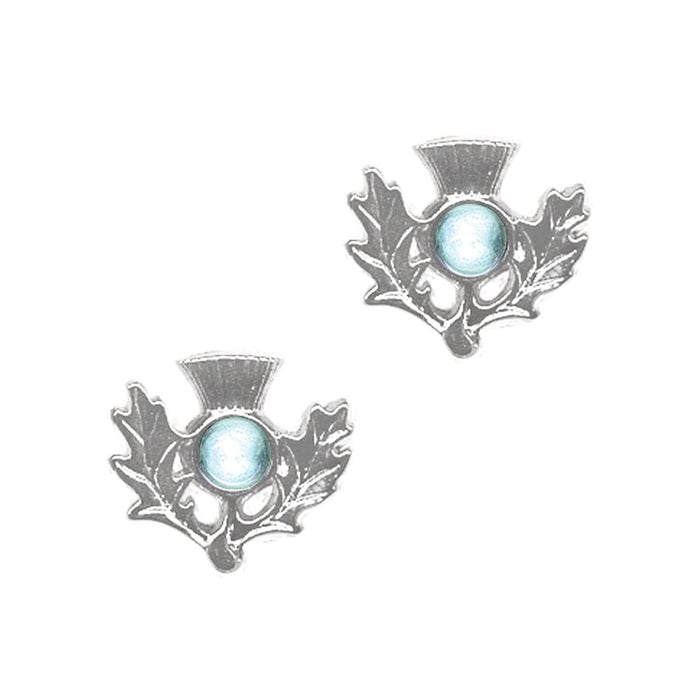 Art Pewter Scottish Thistle Birthstone Earrings - Silver - Plated Pewter - Made in Scotland - Heritage Of Scotland - March (Aquamarine)