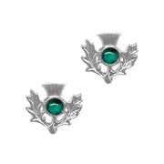 Art Pewter Scottish Thistle Birthstone Earrings - Silver - Plated Pewter - Made in Scotland - Heritage Of Scotland - May (Emerald)