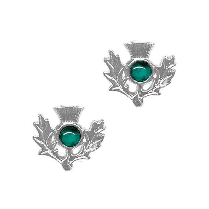 Art Pewter Scottish Thistle Birthstone Earrings - Silver - Plated Pewter - Made in Scotland - Heritage Of Scotland - May (Emerald)
