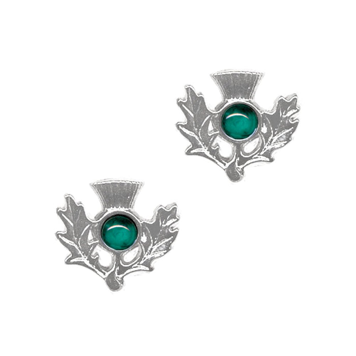 Art Pewter Scottish Thistle Birthstone Earrings - Silver - Plated Pewter - Made in Scotland - Heritage Of Scotland - May (Emerald)