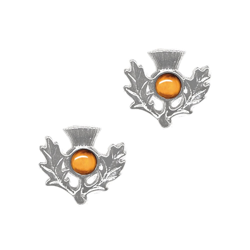 Art Pewter Scottish Thistle Birthstone Earrings - Silver - Plated Pewter - Made in Scotland - Heritage Of Scotland - November (Topaz)