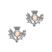 Art Pewter Scottish Thistle Birthstone Earrings - Silver - Plated Pewter - Made in Scotland - Heritage Of Scotland - October (Opal)