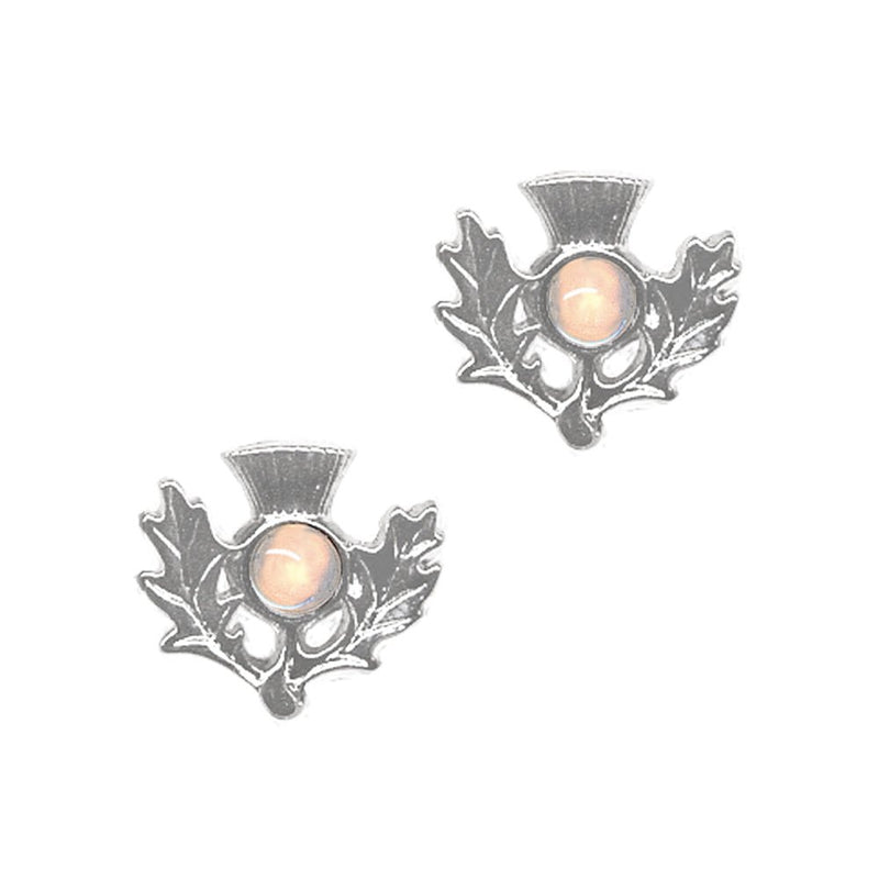 Art Pewter Scottish Thistle Birthstone Earrings - Silver - Plated Pewter - Made in Scotland - Heritage Of Scotland - October (Opal)