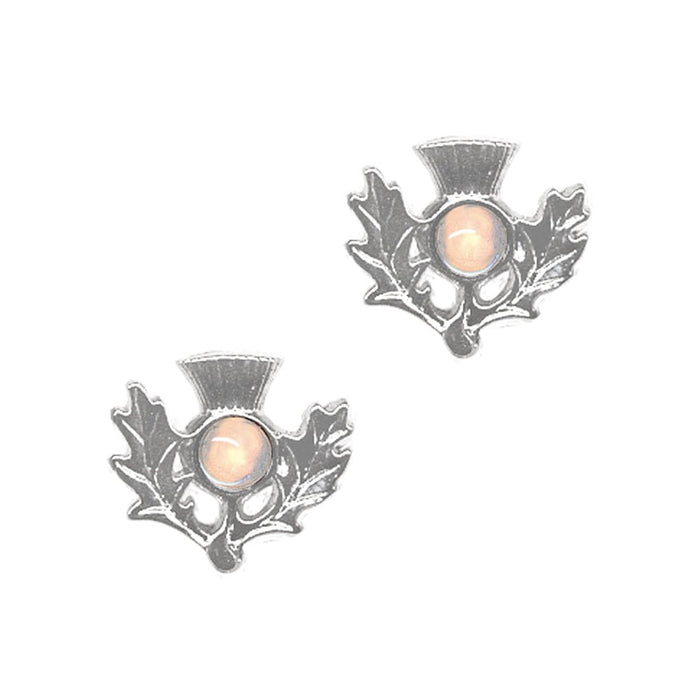 Art Pewter Scottish Thistle Birthstone Earrings - Silver - Plated Pewter - Made in Scotland - Heritage Of Scotland - October (Opal)