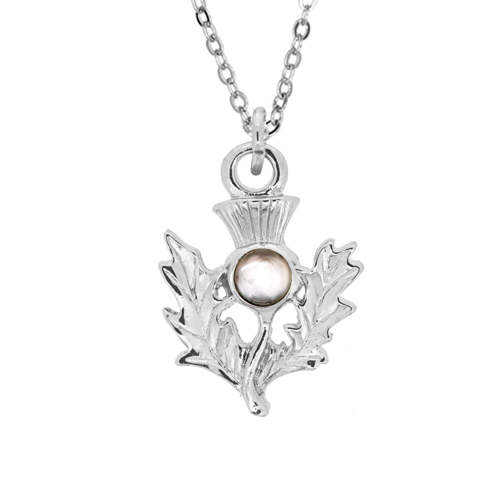 Art Pewter Scottish Thistle Birthstone Pendant - Silver Plated Pewter - Made in Scotland - Heritage Of Scotland - April (Crystal)