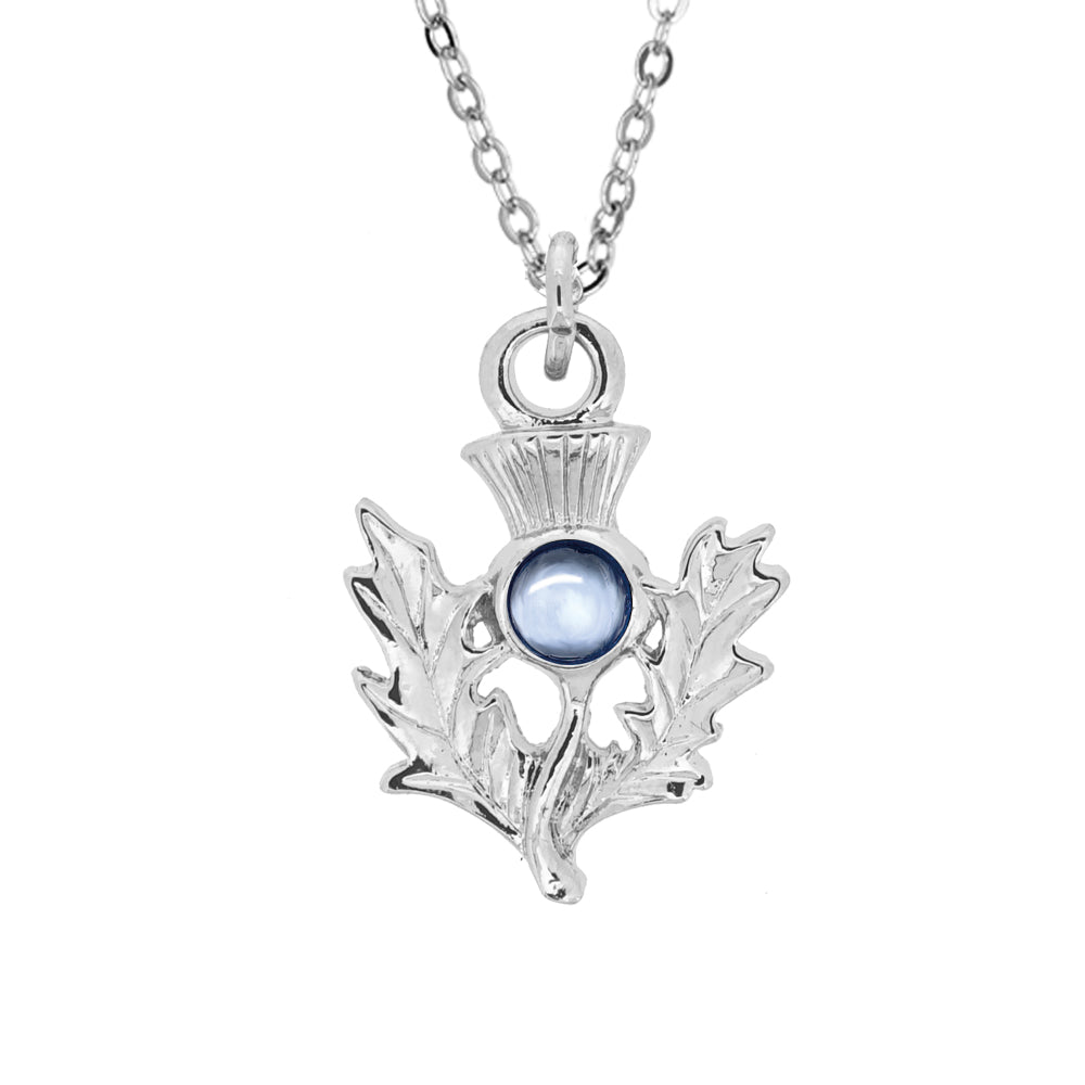 Art Pewter Scottish Thistle Birthstone Pendant - Silver Plated Pewter - Made in Scotland - Heritage Of Scotland - December (Turquoise)