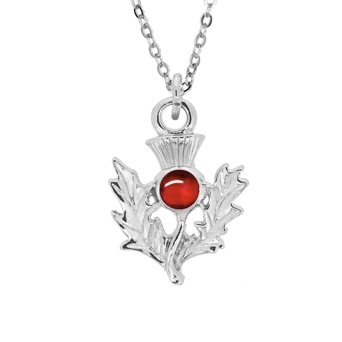 Art Pewter Scottish Thistle Birthstone Pendant - Silver Plated Pewter - Made in Scotland - Heritage Of Scotland - July (Ruby)