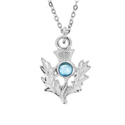 Art Pewter Scottish Thistle Birthstone Pendant - Silver Plated Pewter - Made in Scotland - Heritage Of Scotland - March (Aquamarine)
