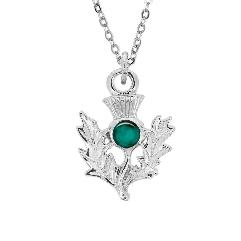 Art Pewter Scottish Thistle Birthstone Pendant - Silver Plated Pewter - Made in Scotland - Heritage Of Scotland - May (Emerald)