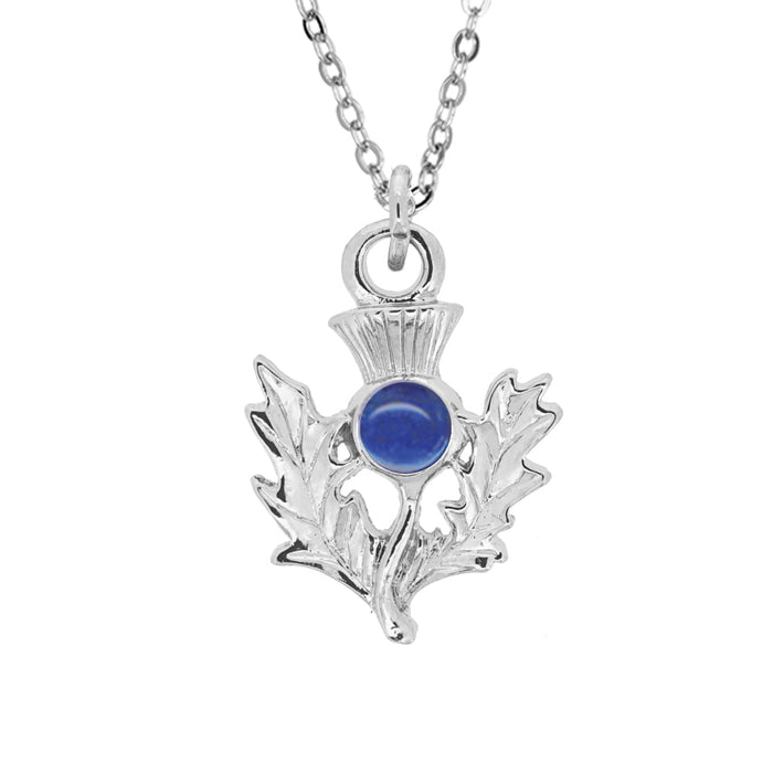 Art Pewter Scottish Thistle Birthstone Pendant - Silver Plated Pewter - Made in Scotland - Heritage Of Scotland - September (Sapphire)