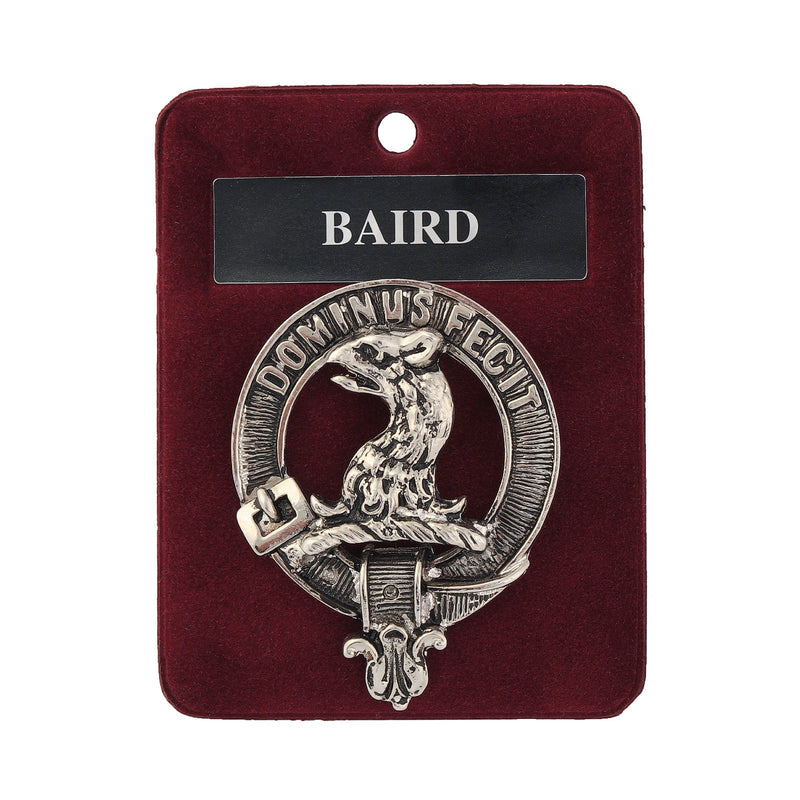 Baird Clan Badge, Kilt Pin, Lapel Pin, Cufflinks, Keyring/Key Fob & Gift Set — Fine Pewter by Art Pewter — Made in Scotland (Shiny Finish) - Heritage Of Scotland - Badge
