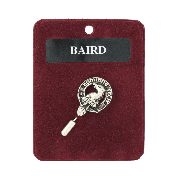 Baird Clan Badge, Kilt Pin, Lapel Pin, Cufflinks, Keyring/Key Fob & Gift Set — Fine Pewter by Art Pewter — Made in Scotland (Shiny Finish) - Heritage Of Scotland - Lapel Pin