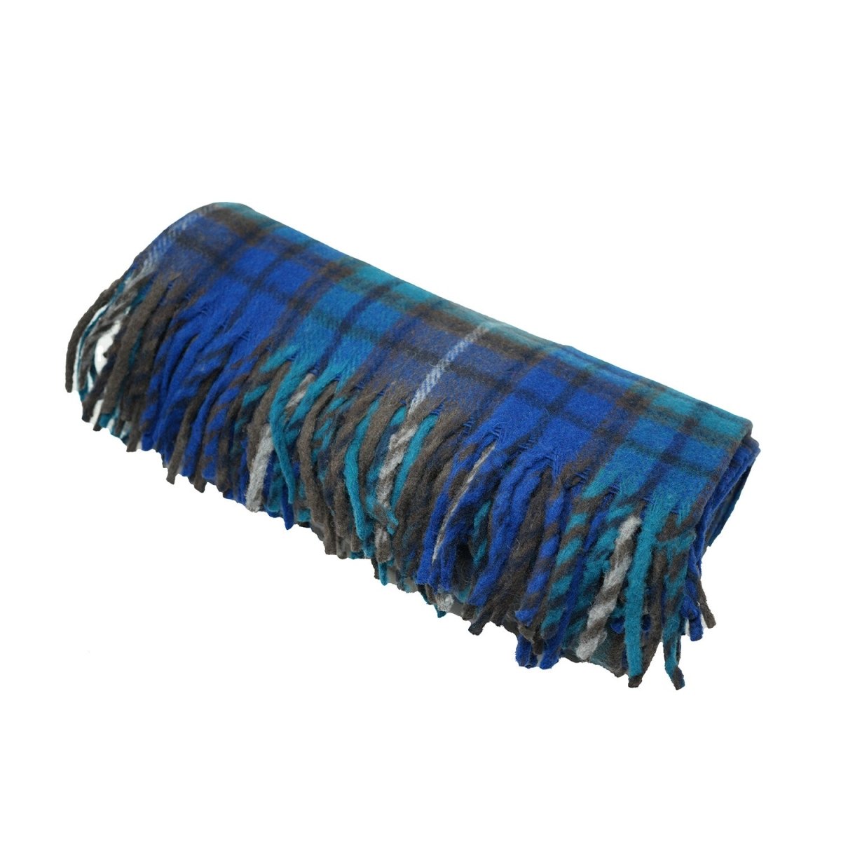 Ballantrae Highland Wool Blend Scottish Tartan Blanket Throw - Recycled Wool - 155 x 190 cm - BUCHANAN BLUE - Heritage Of Scotland - 